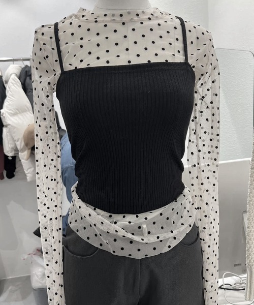 Miniministore（ミニミニストア）の「ドット柄シアートップス チュールインナー（Tシャツ/カットソー・レディース・ブラック/ホワイト/ベージュ・FREE）」の18枚目の写真