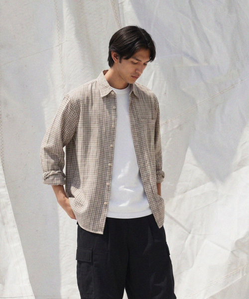 LETTERCOMO（レテルコモ）の「マイルドブラシチェックシャツベージュ（シャツ/ブラウス・レディース・その他・MEDIUM/LARGE）」の5枚目の写真