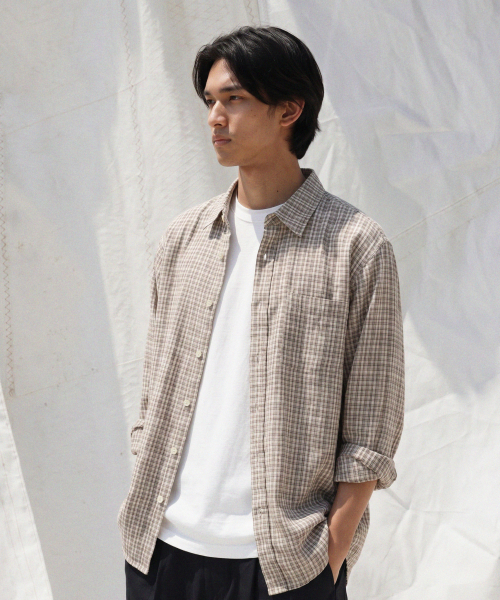 LETTERCOMO（レテルコモ）の「マイルドブラシチェックシャツベージュ（シャツ/ブラウス・レディース・その他・MEDIUM/LARGE）」の6枚目の写真