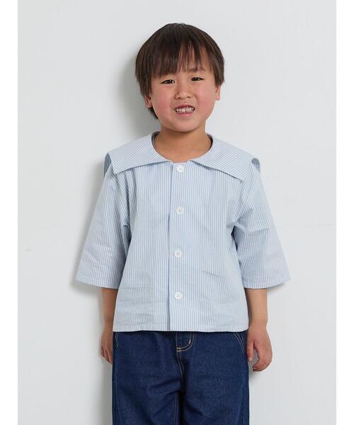 Samansa Mos2 Lagom（サマンサモスモスラーゴム）の「☆ストライプ柄セーラーカラーシャツ（シャツ/ブラウス・キッズ・レッド/ブルー・100/110/120/95/130）」の4枚目の写真