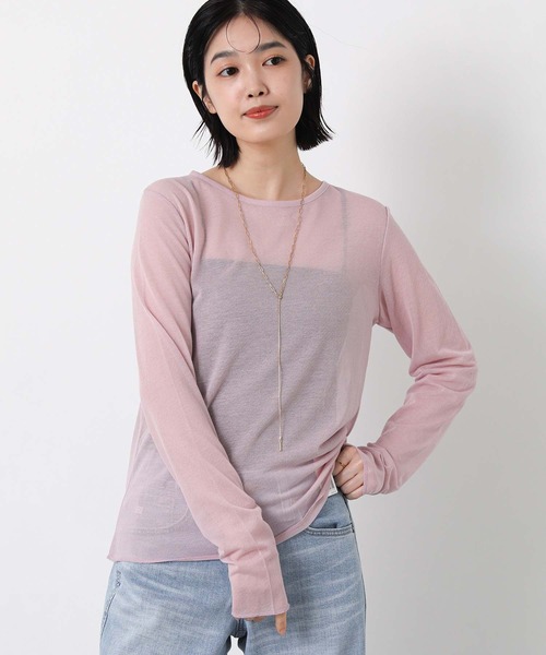 Gready Brilliant(グレディブリリアン)の「綿シアーボートネックカットソー(Tシャツ/カットソー・レディース・ピンク/ライトグレー/オフホワイト・38)」の3枚目の写真