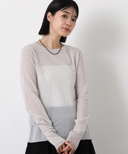 Gready Brilliant(グレディブリリアン)の「綿シアーボートネックカットソー(Tシャツ/カットソー・レディース・ピンク/ライトグレー/オフホワイト・38)」の2枚目の写真