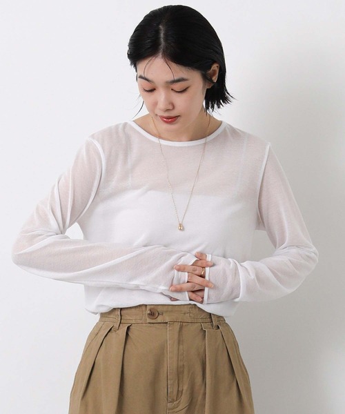 Gready Brilliant(グレディブリリアン)の「綿シアーボートネックカットソー(Tシャツ/カットソー・レディース・ピンク/ライトグレー/オフホワイト・38)」の8枚目の写真