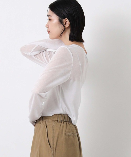 Gready Brilliant(グレディブリリアン)の「綿シアーボートネックカットソー(Tシャツ/カットソー・レディース・ピンク/ライトグレー/オフホワイト・38)」の9枚目の写真