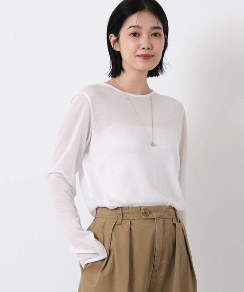 Gready Brilliant(グレディブリリアン)の「綿シアーボートネックカットソー(Tシャツ/カットソー・レディース・ピンク/ライトグレー/オフホワイト・38)」の11枚目の写真