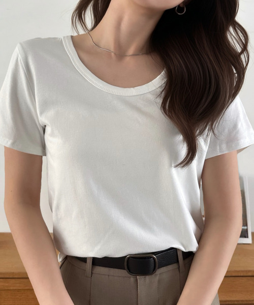 Eclat one(エクラワン)の「【Eclat one】ベーシック ラウンドネック フィット 半袖 カットソー(Tシャツ/カットソー・レディース・ホワイト/グレー/カーキ/ブラック・FREE)」の8枚目の写真