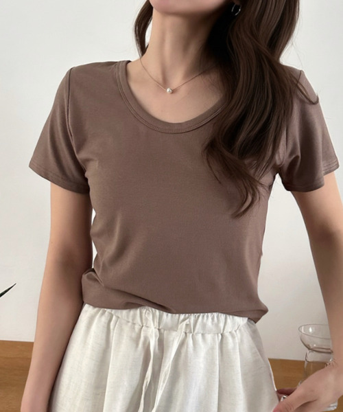Eclat one(エクラワン)の「【Eclat one】ベーシック ラウンドネック フィット 半袖 カットソー(Tシャツ/カットソー・レディース・ホワイト/グレー/カーキ/ブラック・FREE)」の18枚目の写真