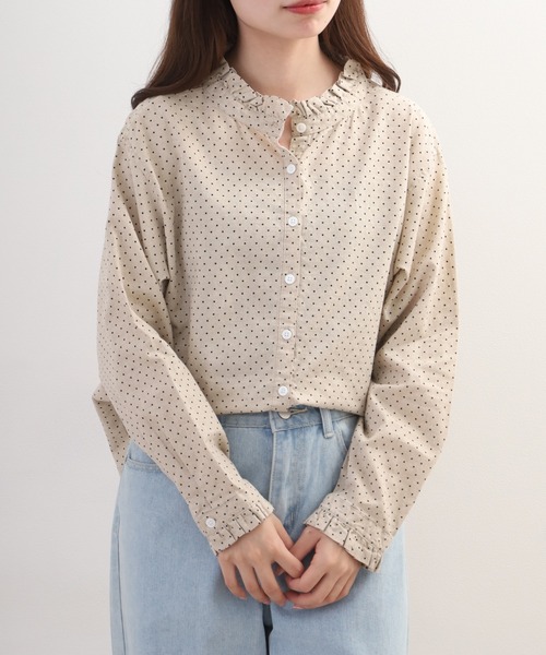 ubasoku(ウバソク)の「ubasoku リネンコットン衿カフスフリル本貝釦ブラウス 長袖(シャツ/ブラウス・レディース・ネイビー/ナチュラル・FREE)」の13枚目の写真