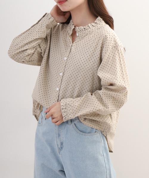 ubasoku(ウバソク)の「ubasoku リネンコットン衿カフスフリル本貝釦ブラウス 長袖(シャツ/ブラウス・レディース・ネイビー/ナチュラル・FREE)」の15枚目の写真