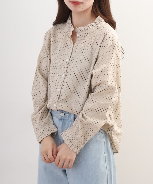 ubasoku(ウバソク)の「ubasoku リネンコットン衿カフスフリル本貝釦ブラウス 長袖(シャツ/ブラウス・レディース・ネイビー/ナチュラル・FREE)」の16枚目の写真