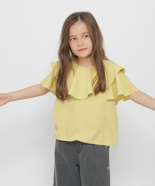 GLOBAL WORK（グローバルワーク）の「イージーケアリネンライクブラウス/643120（シャツ/ブラウス・キッズ・ブラック/イエロー/ミント・130cm/160cm/150cm/140cm）」の9枚目の写真