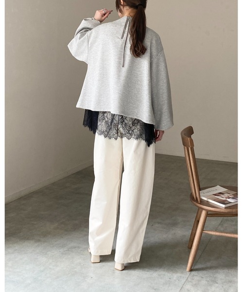 She's Closet(シーズクローゼット)の「長袖 裾レースドッキングロンT レイヤードインナー トップス(Tシャツ/カットソー・レディース・ホワイト/ブラック・FREE)」の6枚目の写真