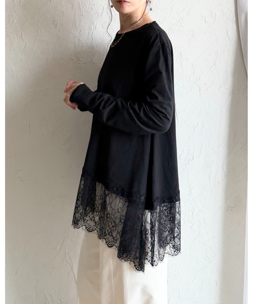 She's Closet(シーズクローゼット)の「長袖 裾レースドッキングロンT レイヤードインナー トップス(Tシャツ/カットソー・レディース・ホワイト/ブラック・FREE)」の9枚目の写真