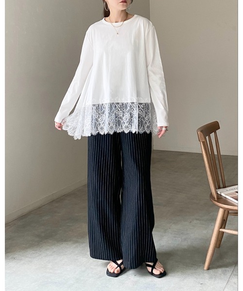 She's Closet(シーズクローゼット)の「長袖 裾レースドッキングロンT レイヤードインナー トップス(Tシャツ/カットソー・レディース・ホワイト/ブラック・FREE)」の10枚目の写真