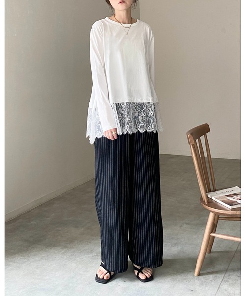 She's Closet(シーズクローゼット)の「長袖 裾レースドッキングロンT レイヤードインナー トップス(Tシャツ/カットソー・レディース・ホワイト/ブラック・FREE)」の11枚目の写真