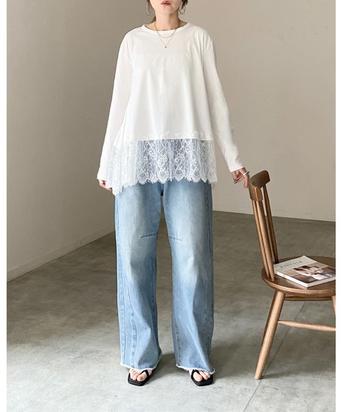 She's Closet(シーズクローゼット)の「長袖 裾レースドッキングロンT レイヤードインナー トップス(Tシャツ/カットソー・レディース・ホワイト/ブラック・FREE)」の12枚目の写真