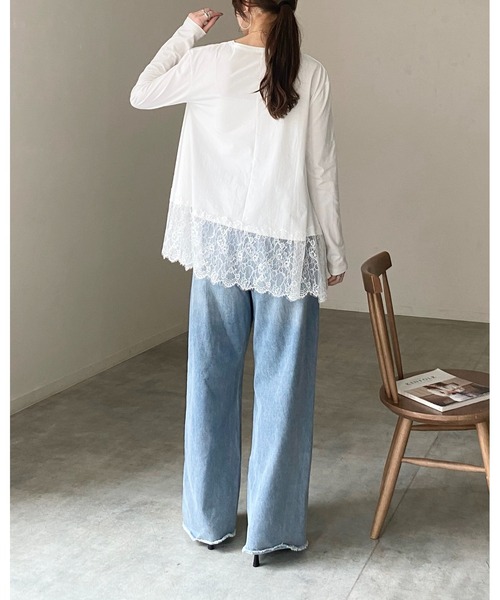 She's Closet(シーズクローゼット)の「長袖 裾レースドッキングロンT レイヤードインナー トップス(Tシャツ/カットソー・レディース・ホワイト/ブラック・FREE)」の13枚目の写真