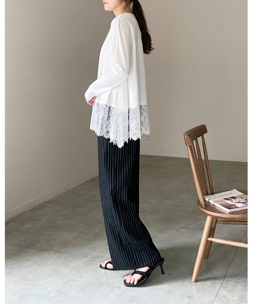 She's Closet(シーズクローゼット)の「長袖 裾レースドッキングロンT レイヤードインナー トップス(Tシャツ/カットソー・レディース・ホワイト/ブラック・FREE)」の14枚目の写真