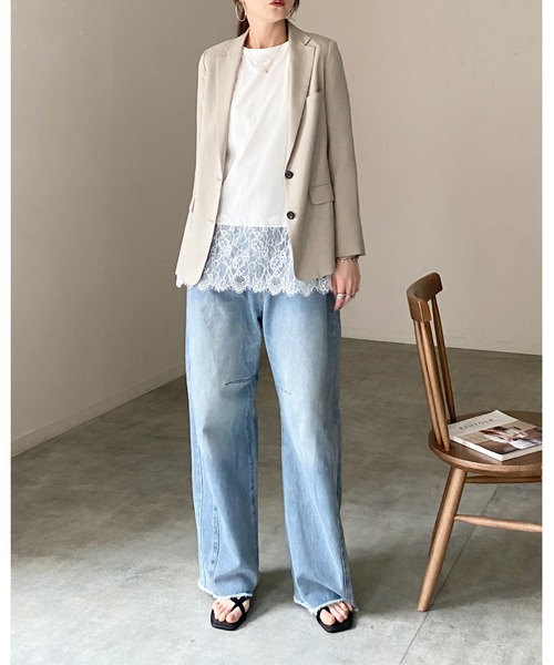 She's Closet(シーズクローゼット)の「長袖 裾レースドッキングロンT レイヤードインナー トップス(Tシャツ/カットソー・レディース・ホワイト/ブラック・FREE)」の15枚目の写真