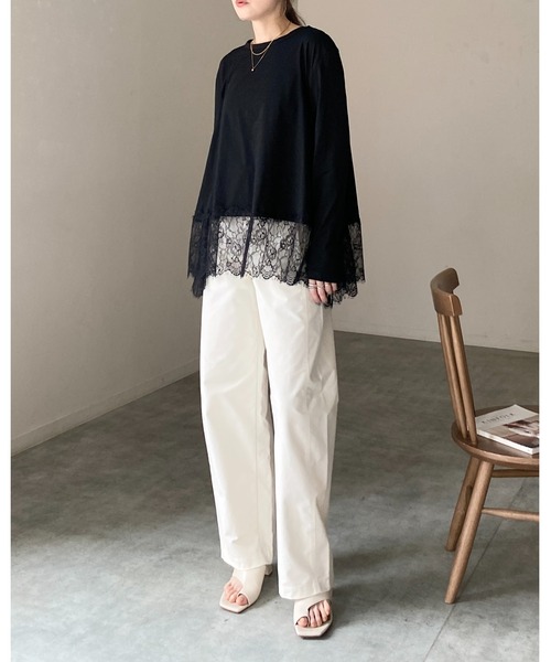 She's Closet(シーズクローゼット)の「長袖 裾レースドッキングロンT レイヤードインナー トップス(Tシャツ/カットソー・レディース・ホワイト/ブラック・FREE)」の17枚目の写真