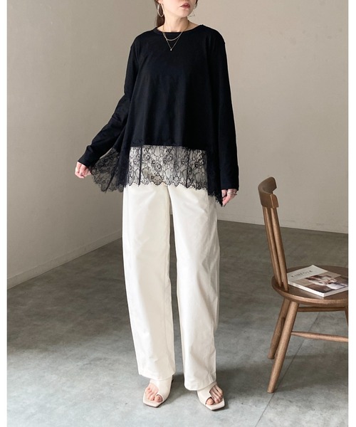 She's Closet(シーズクローゼット)の「長袖 裾レースドッキングロンT レイヤードインナー トップス(Tシャツ/カットソー・レディース・ホワイト/ブラック・FREE)」の18枚目の写真