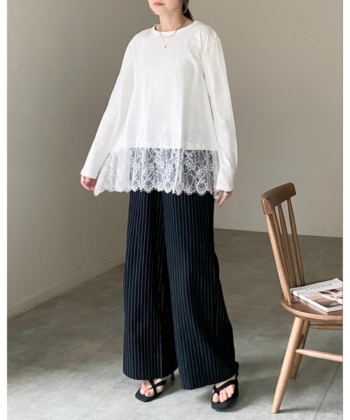 She's Closet(シーズクローゼット)の「長袖 裾レースドッキングロンT レイヤードインナー トップス(Tシャツ/カットソー・レディース・ホワイト/ブラック・FREE)」の21枚目の写真