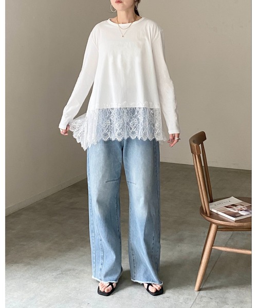 She's Closet(シーズクローゼット)の「長袖 裾レースドッキングロンT レイヤードインナー トップス(Tシャツ/カットソー・レディース・ホワイト/ブラック・FREE)」の22枚目の写真