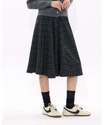 Checkered Flared Skirt (GREEN)
