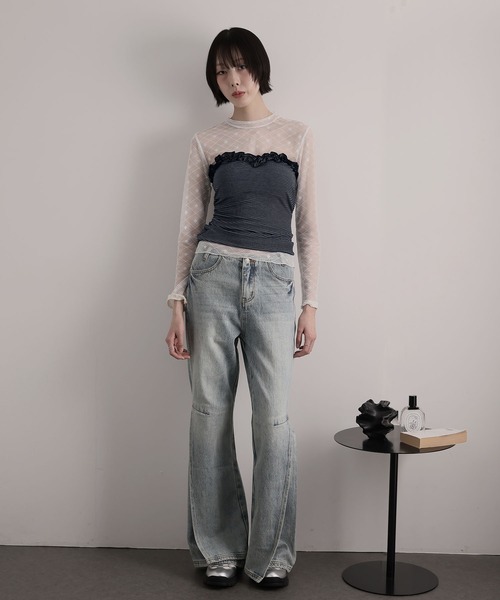 Ulysses(ユリシス)の「【2way】ウエストリボンボーダーフリルビスチェ(チューブトップ・レディース・グレー/ネイビー・F)」の21枚目の写真