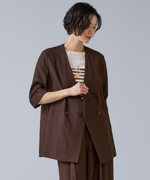 Liesse（リエス）の「テンセルナイロンVカラージャケット（ノーカラージャケット）」