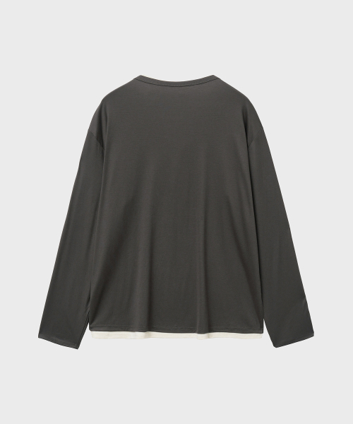 NOIRER（ノイア）の「レイヤードヘンリーネックロングスリーブTシャツ（チャコールアイボリー）（Tシャツ/カットソー・メンズ・その他・48/50/52）」の5枚目の写真