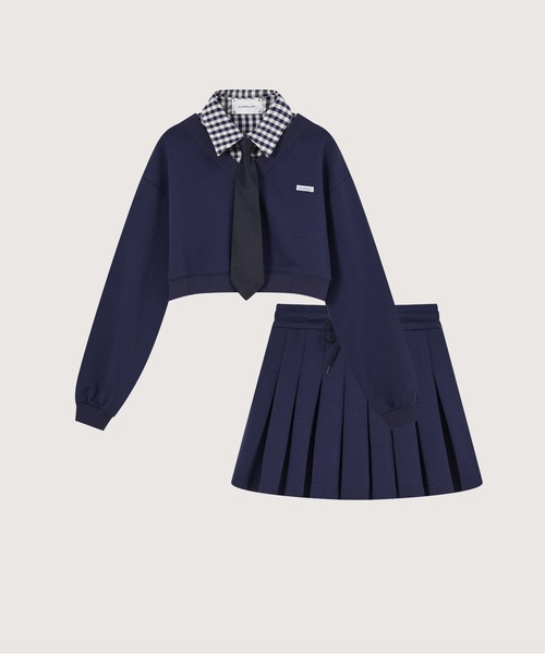LA POMME petit（ラポミ・プチ）の「Preppy Macaron Sweat Pleats Skirt Set Up（セットアップ・レディース・イエロー/ネイビー/ブルー/グレー・FREE）」の3枚目の写真