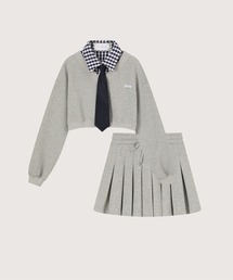 Preppy Macaron Sweat Pleats Skirt Set Up