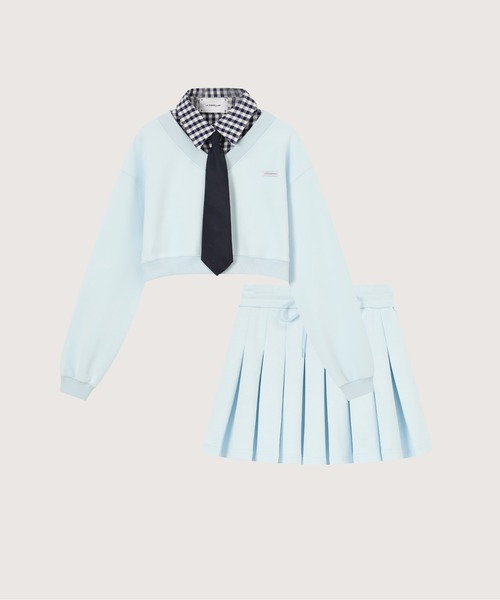 Preppy Macaron Sweat Pleats Skirt Set Up（セットアップ）｜LA POMME