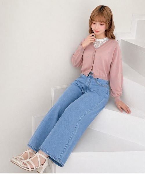 UVカット】小花刺繍ニットカーディガン/fint フィント（カーディガン