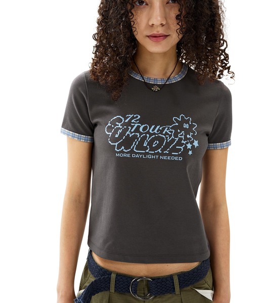 SUNLOVE(サンラブ)の「W 72 Tour Ringer Tee(Tシャツ/カットソー・レディース・チャコール/ピンク/ホワイト・S/M)」の1枚目の写真