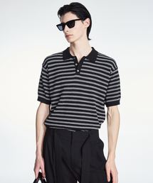 TNGT（ティーエヌジーティー）の「Striped Polo Washable Knit (Black) TNSW6E202BK（ニット/セーター）」