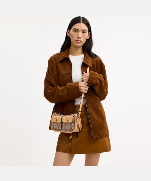 COACH キャラメル ショルダーバッグ CC SIG KCB ツイン ターンロック ウェイバリー バッグ・シグネチャー ジャカード