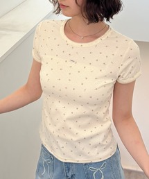小花柄×ドットTシャツ