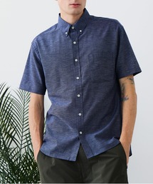 【BLUE STANDARD/ブルースタンダード】【涼しくさらさらな肌ざわりの綿麻シャツ】コットンリネンミックス 半袖ボタンダウンシャツ レギュラーフィット 無地 通気性 清涼感 吸水速乾 紫外線対策