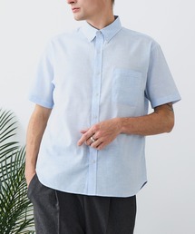 【BLUE STANDARD/ブルースタンダード】【涼しくさらさらな肌ざわりの綿麻シャツ】コットンリネンミックス 半袖ボタンダウンシャツ レギュラーフィット 無地 通気性 清涼感 吸水速乾 紫外線対策