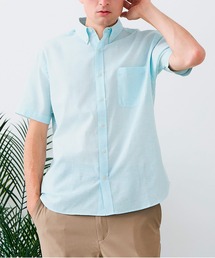 【BLUE STANDARD/ブルースタンダード】【涼しくさらさらな肌ざわりの綿麻シャツ】コットンリネンミックス 半袖ボタンダウンシャツ レギュラーフィット 無地 通気性 清涼感 吸水速乾 紫外線対策