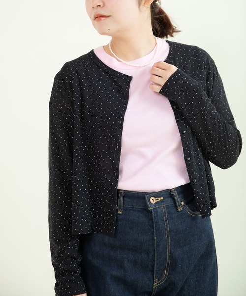 CHILD WOMAN（チャイルドウーマン）の「80/2天竺 DOTプリントクルーカーディガン長袖（カーディガン/ボレロ・レディース・ブラック/ホワイト・FREE）」の9枚目の写真