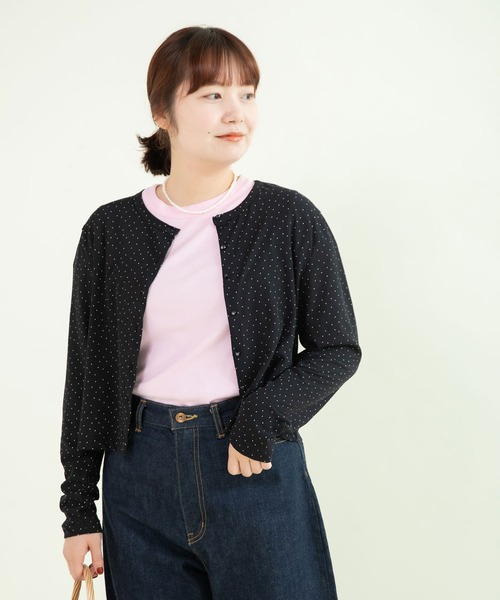 CHILD WOMAN（チャイルドウーマン）の「80/2天竺 DOTプリントクルーカーディガン長袖（カーディガン/ボレロ・レディース・ブラック/ホワイト・FREE）」の10枚目の写真