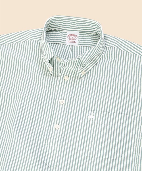 BROOKS BROTHERS(ブルックスブラザーズ)の「コットン シアサッカー GFロゴ ショートスリーブ プルオーバーシャツ(シャツ/ブラウス・メンズ・ホワイト/グリーン/ネイビー・LARGE/X-LARGE/MEDIUM/SMALL)」の6枚目の写真
