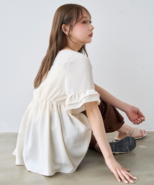 mil(ミル)の「楊柳 袖フリル ペプラムブラウス【587210】(シャツ/ブラウス・レディース・オフホワイト/ブラウン/ブラック・XS/S)」の12枚目の写真