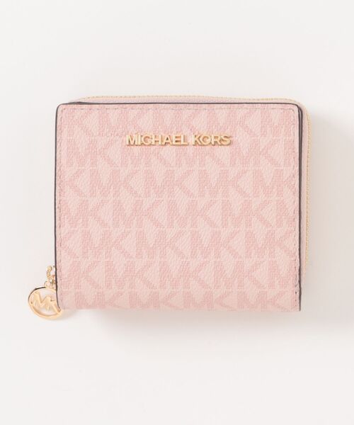 新品　マイケルコース　MICHEAL KORS 財布　シグネチャー　ピンク セール】JET SET TRAVEL ジップ チャーム ウォレット ミディアム - MK