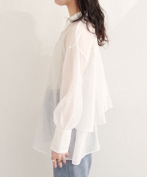 natural couture(ナチュラルクチュール)の「【sherbet line】接触冷感バックフリルシアーシャツ(シャツ/ブラウス・レディース・オフホワイト/ブラウン/ピンク/イエロー・FREE)」の10枚目の写真