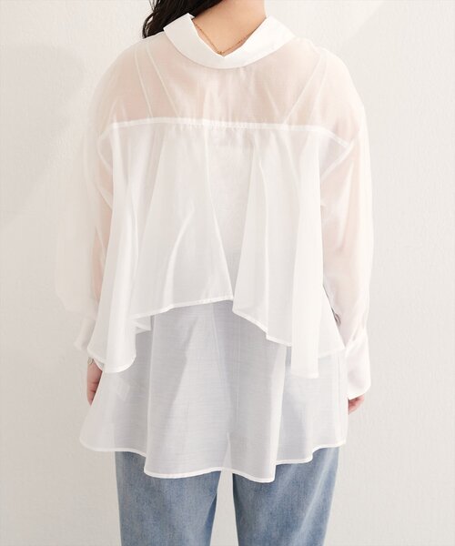 natural couture(ナチュラルクチュール)の「【sherbet line】接触冷感バックフリルシアーシャツ(シャツ/ブラウス・レディース・オフホワイト/ブラウン/ピンク/イエロー・FREE)」の11枚目の写真