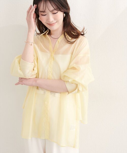 natural couture(ナチュラルクチュール)の「【sherbet line】接触冷感バックフリルシアーシャツ(シャツ/ブラウス・レディース・オフホワイト/ブラウン/ピンク/イエロー・FREE)」の17枚目の写真